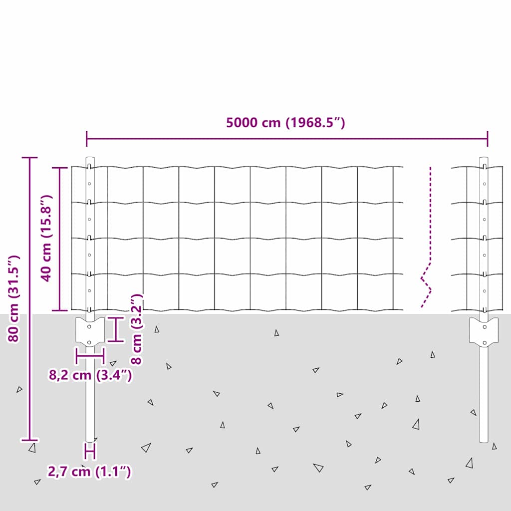 vidaXL Ευρωπαϊκό Κάγκελο με 22 Καλάμια Γκρι 0,4x50 μ Ατσάλι