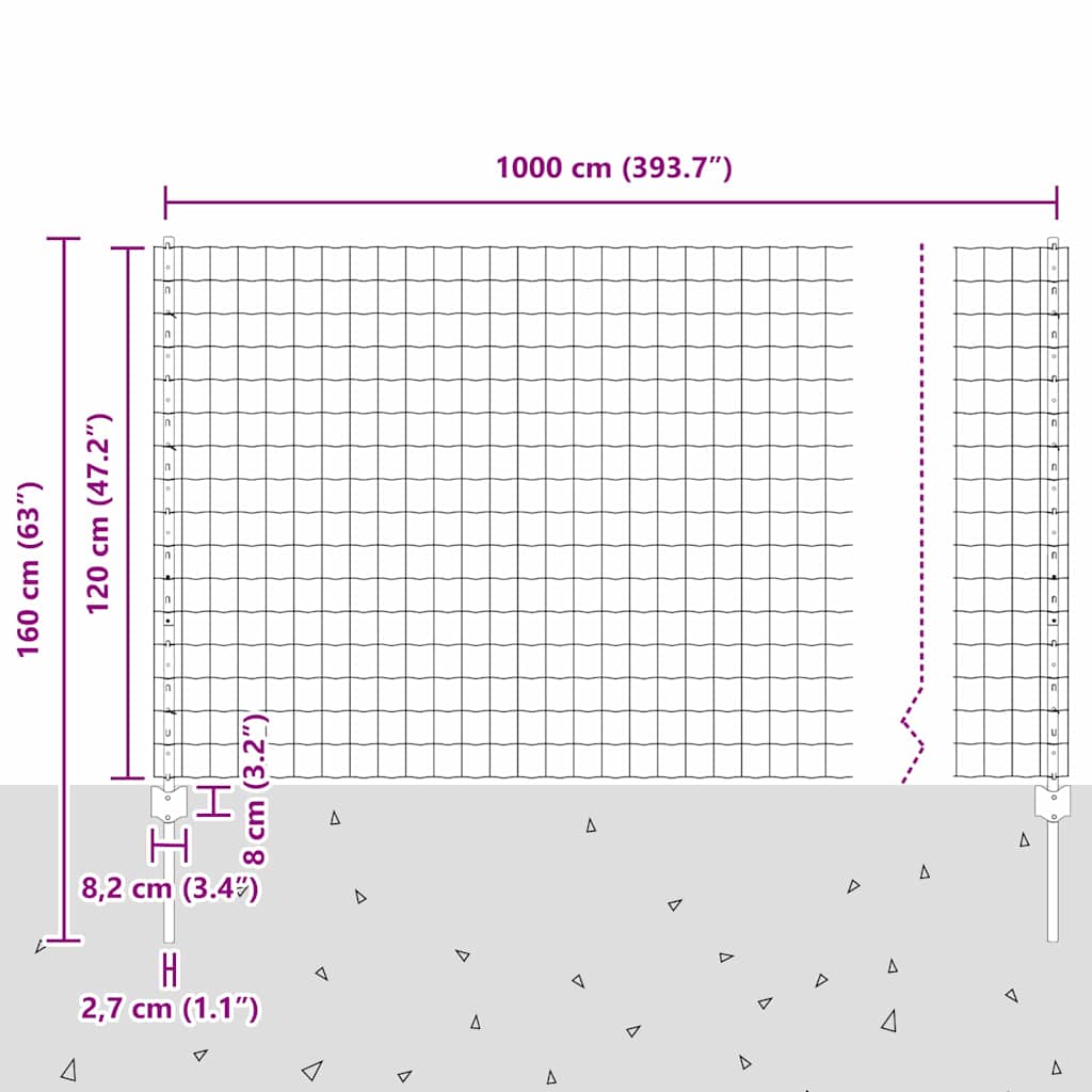 vidaXL Ευρωπαϊκός φράχτης με 10 στήλες Γκρι 1,2x10 μ Ατσάλι