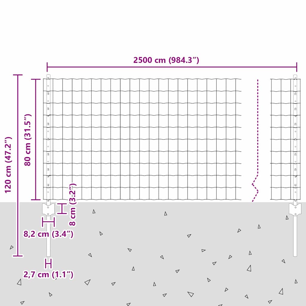 vidaXL Ευρωπαϊκός Φράκτης με 11 Στελέχη Γκρι 0,8x25 μ Ατσάλι