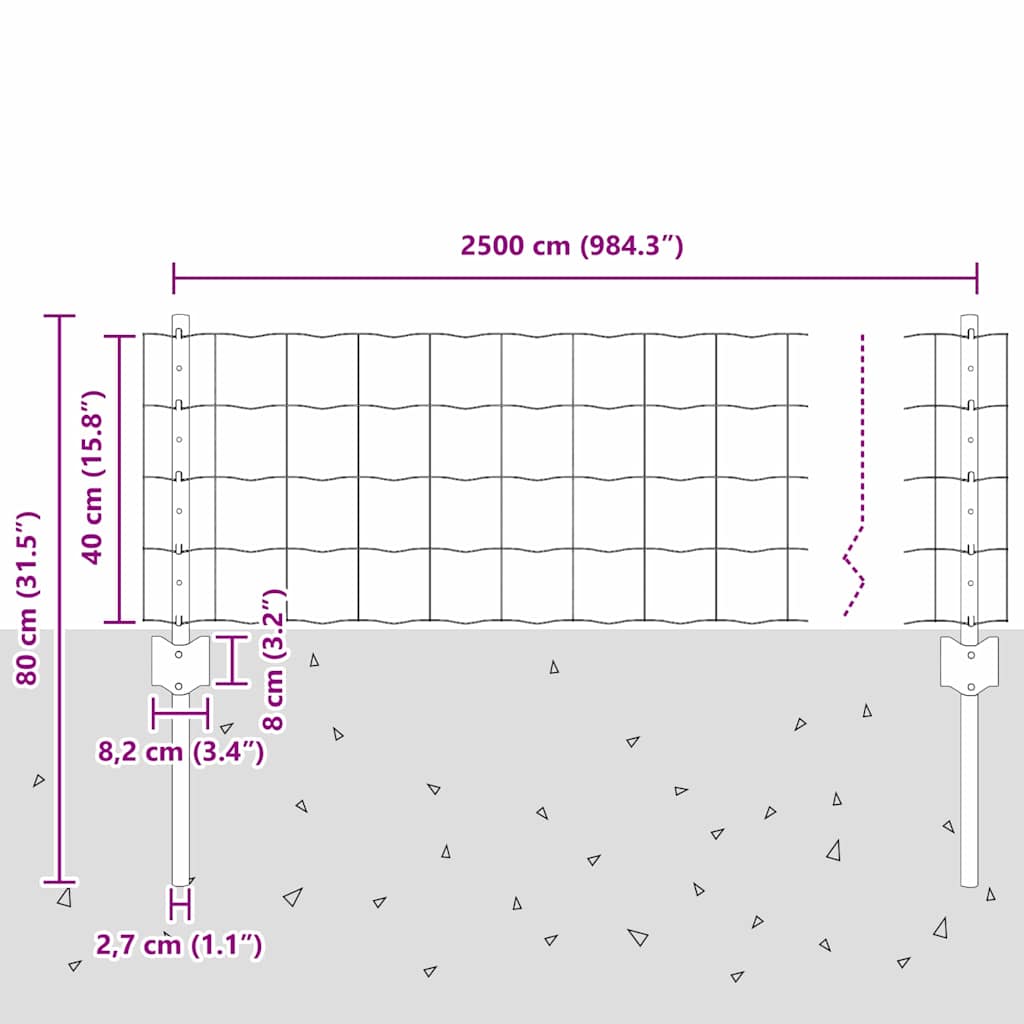 vidaXL Ευρωπαϊκό Φράχτη με 11 U Στήλες Ασημί 0,4x25 μ Ατσάλι