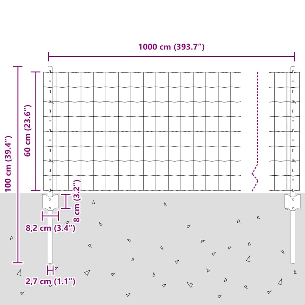 vidaXL Ευρωπαϊκή Φράχτη με 5 Πόδια Ασημί 0,6x10 μ Σίδερο