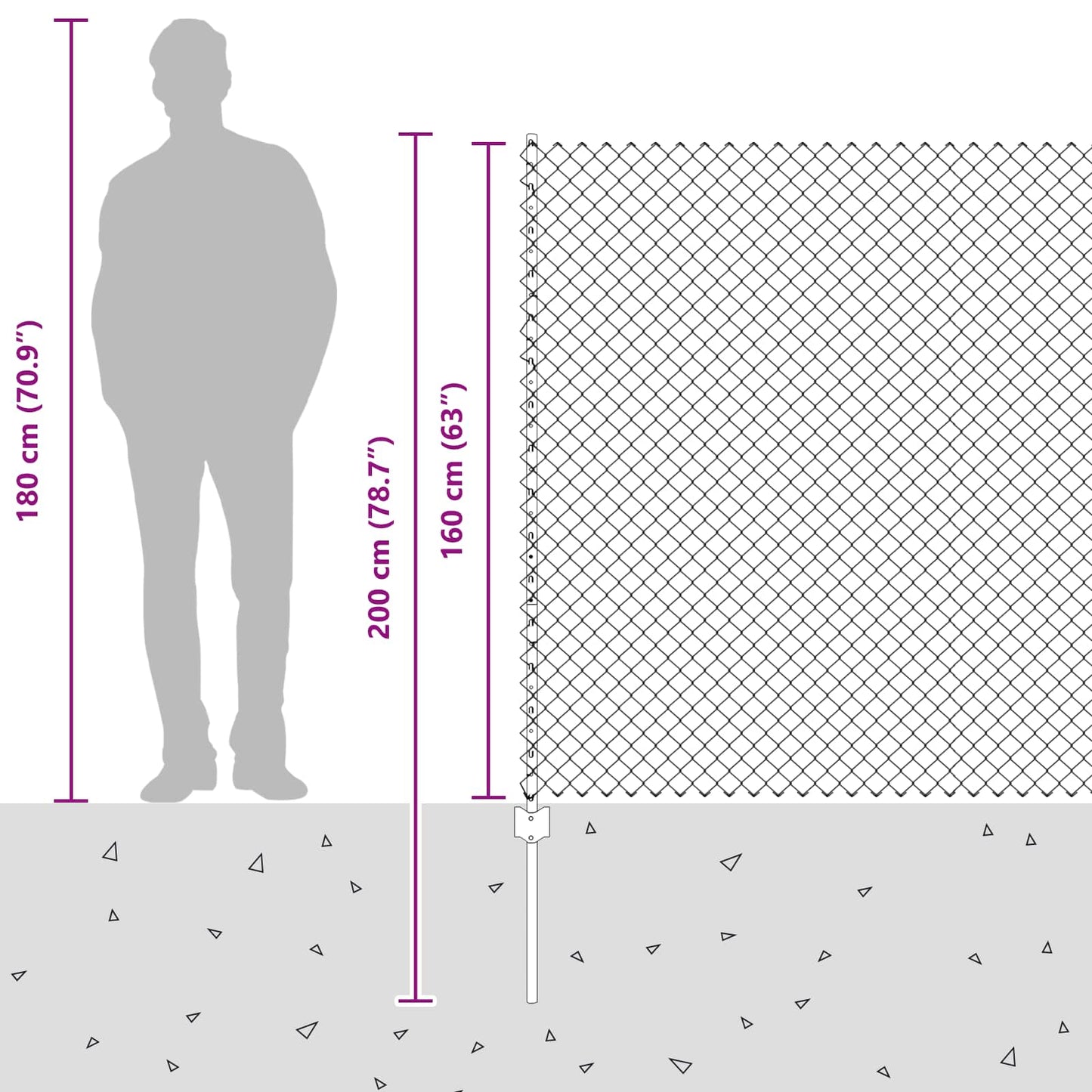 vidaXL Φράχτης αλυσίδας με στήλη 10 x 1,6 m PVC-Επικαλυμμένο Ατσάλι