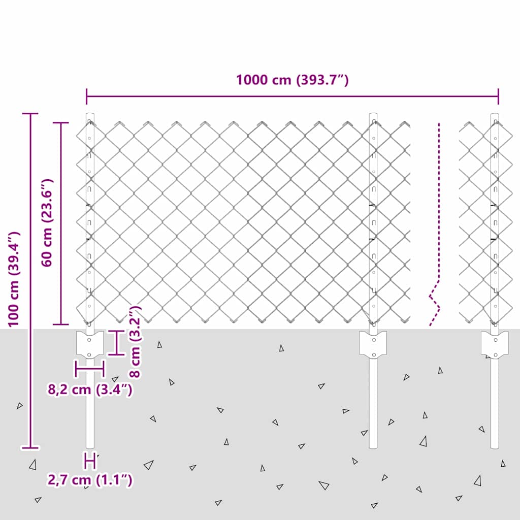 vidaXL Περίφραξη αλυσίδας με 10 U Posts Ασημί 0.6x10 μ Χάλυβας