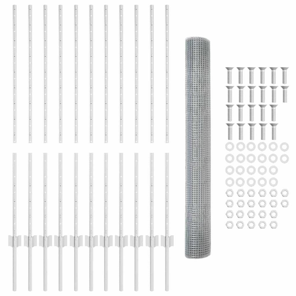 vidaXL Συρμάτινος Φράχτης με 22 Στυλούς Ασημί 1.2x25 μ Χάλυβας
