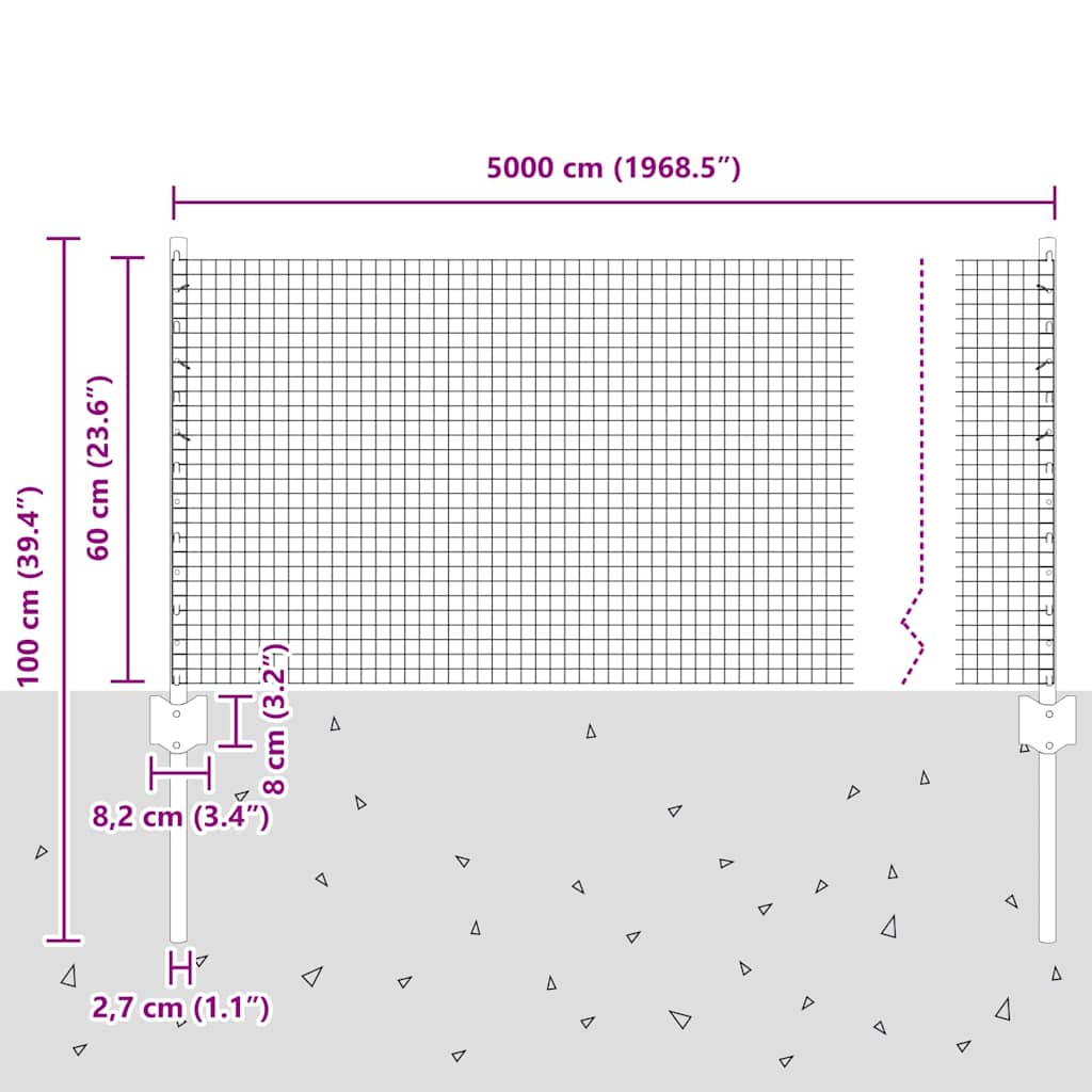 vidaXL Φράχτης με 22 U Posts Ασημί 0.6x50 m Ατσάλι