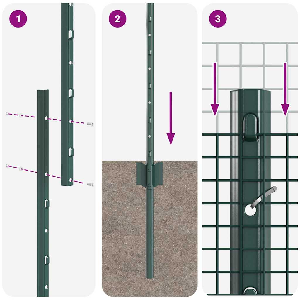 vidaXL Συρματόπλεγμα με 22 υποστηρίγματα πράσινο 1x50 μ χάλυβα