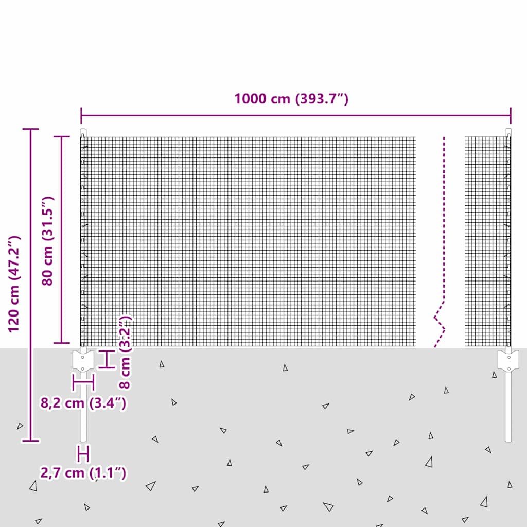 vidaXL Συρματόπλεγμα με 5 U Posts Γκρι 0.8x10 μ Χάλυβα