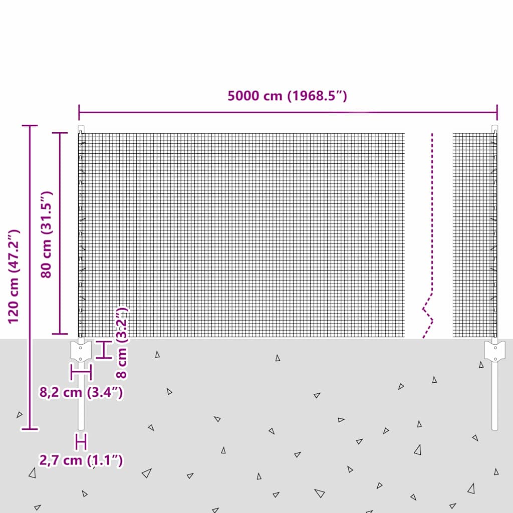 vidaXL Συγκολλητός Φράχτης με 22 U Πόλους Γκρι 0,8x50 μ Ατσάλι
