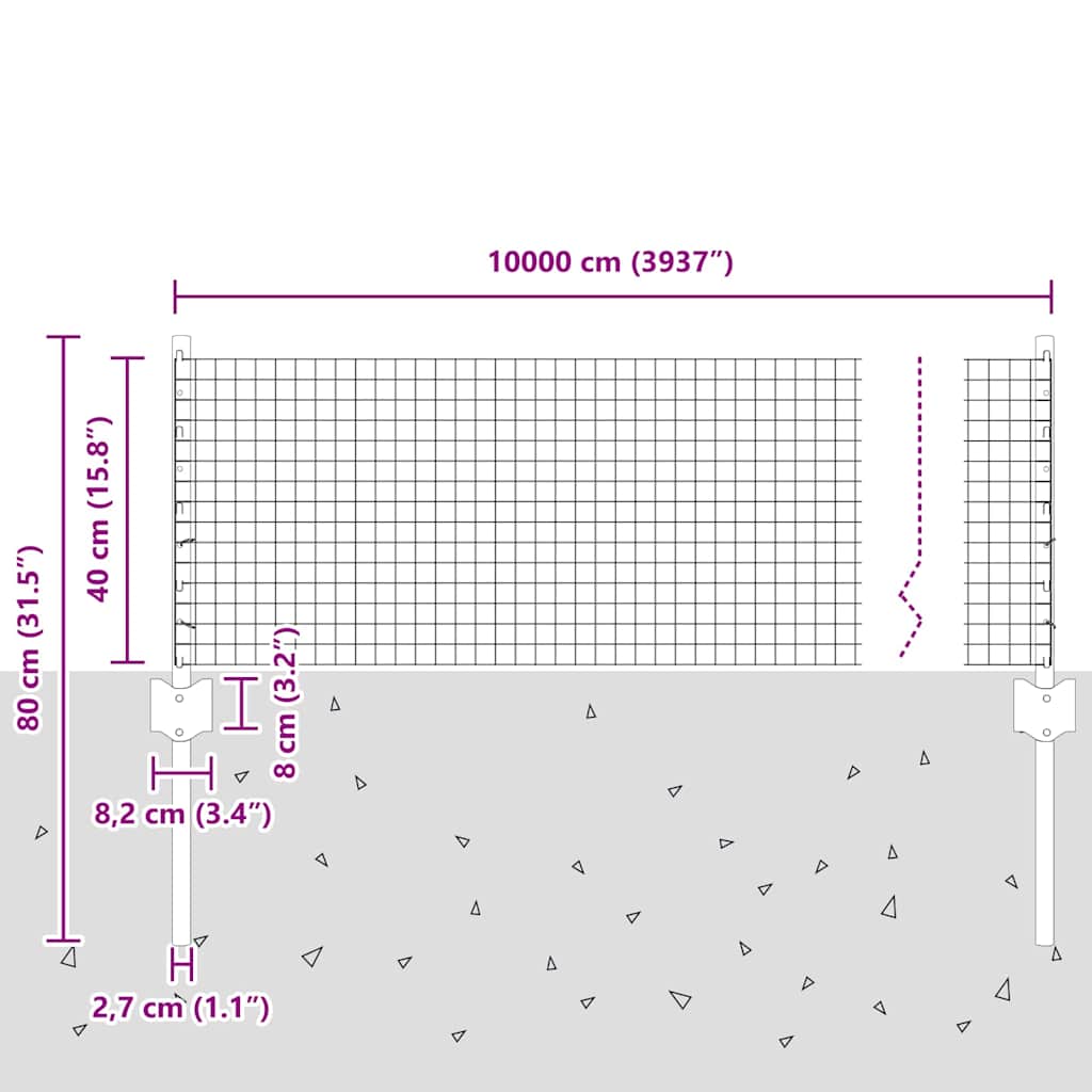 vidaXL Συρματόπλεγμα με συγκόλληση με 44 U Posts Γκρι 0.4x100 μ Χάλυβας