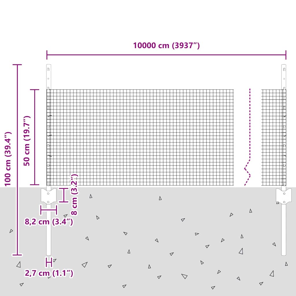 vidaXL Συγκολλητός Φράκτης με 44 Πόδια Γκρι 0.5x100 μ Χάλυβα
