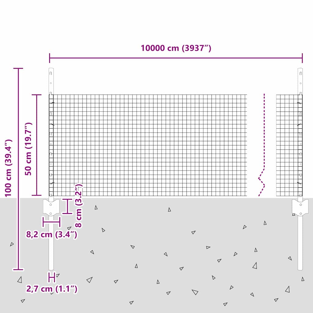 vidaXL Συρματόπλεγμα με Στυλίς 100 x 0,5 μ PVC-Επικαλυμμένο Ατσάλι