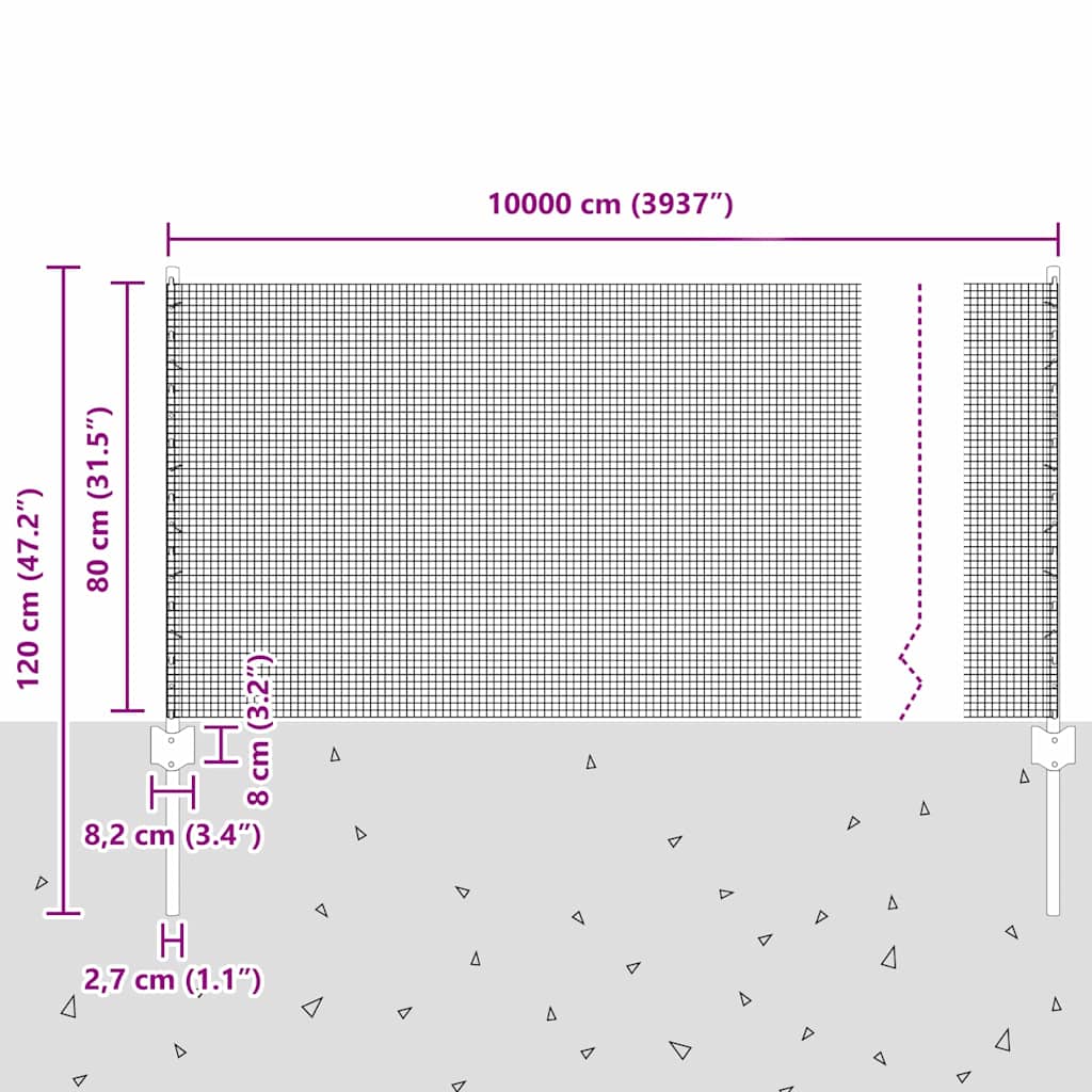 vidaXL Περίφραξη με 44 U Posts Γκρι 0.8x100 μ Ατσάλι