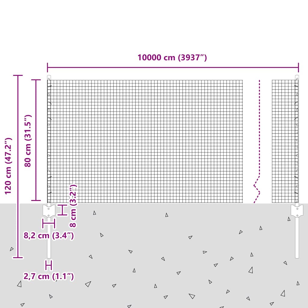 vidaXL Συγκολλητός Φράχτης με 44 U Posts Γκρι 0.8x100 μ Χάλυβας