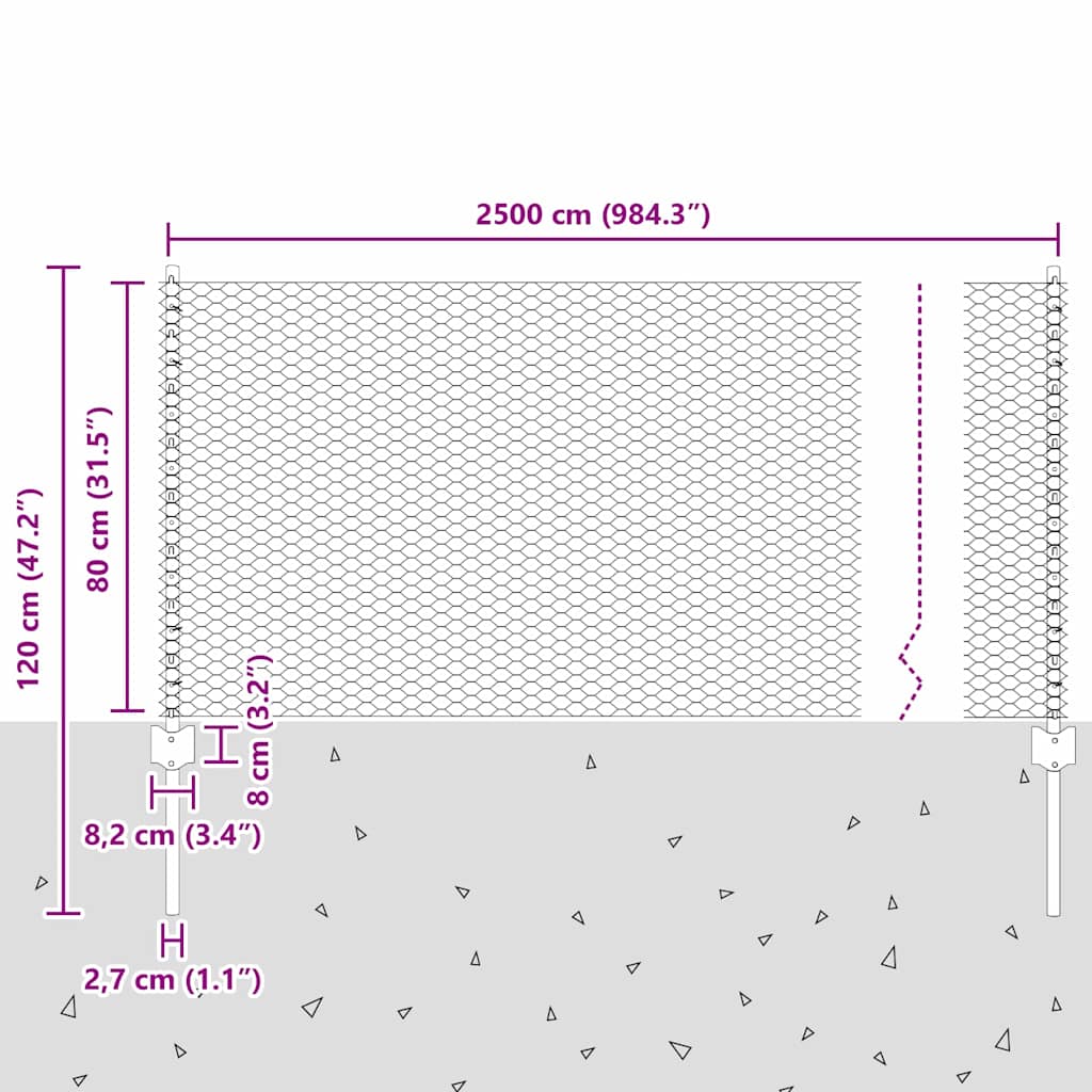 vidaXL Εξαγωνική Φράχτη με Στύλο 25 x 0,8 m PVC-Επικαλυμμένο Ατσάλι