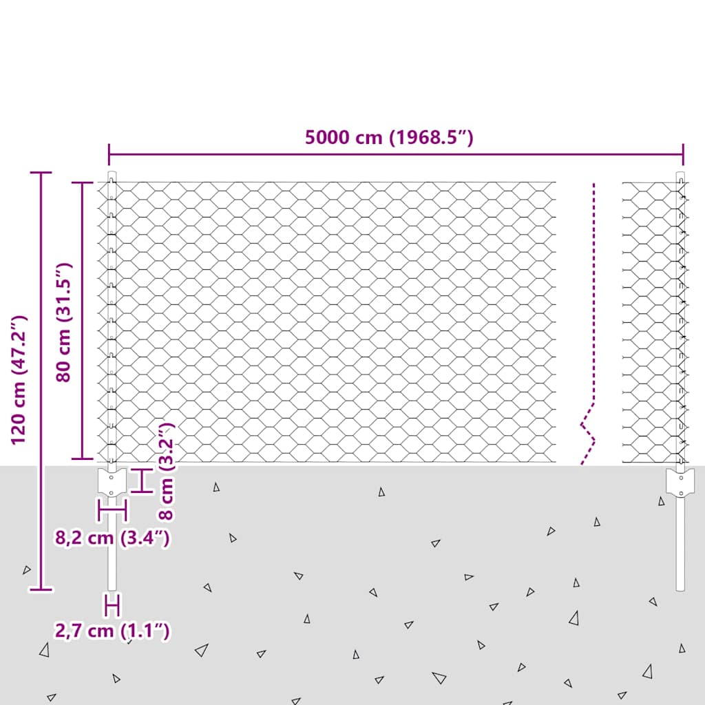 vidaXL Εξαγωνική Φράχτη με Στύλο 50 x 0,8 m PVC-Επικαλυμμένο Ατσάλι
