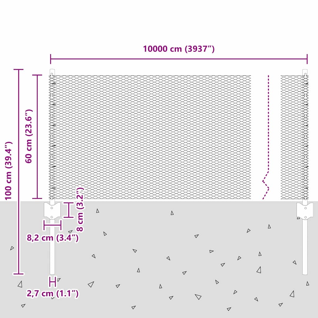vidaXL Εξαγωνική Φράχτη με Στύλο 100 x 0,6 μ PVC-Επικαλυμμένο Ατσάλι
