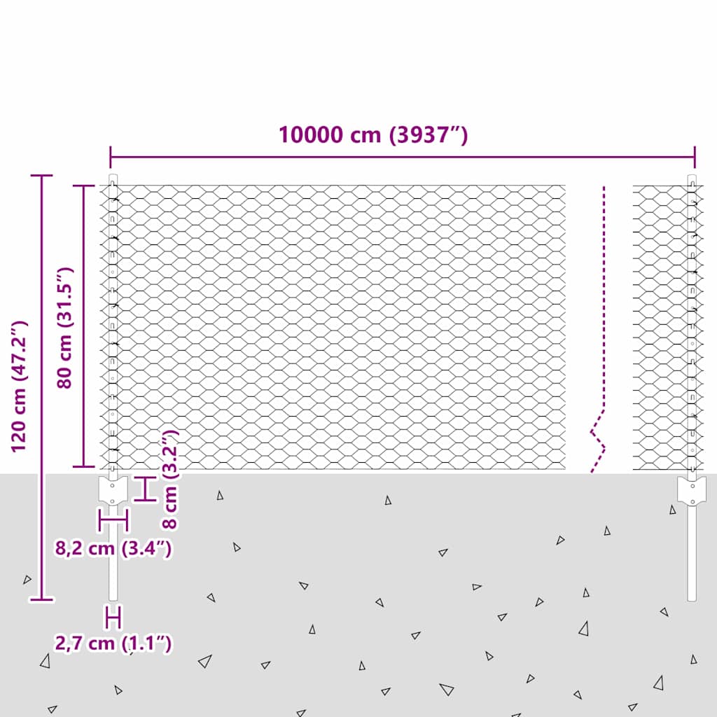 vidaXL Εξαγωνική Φράχτη με Στύλο 100 x 0,8 μ PVC-Επικαλυμμένο Ατσάλι