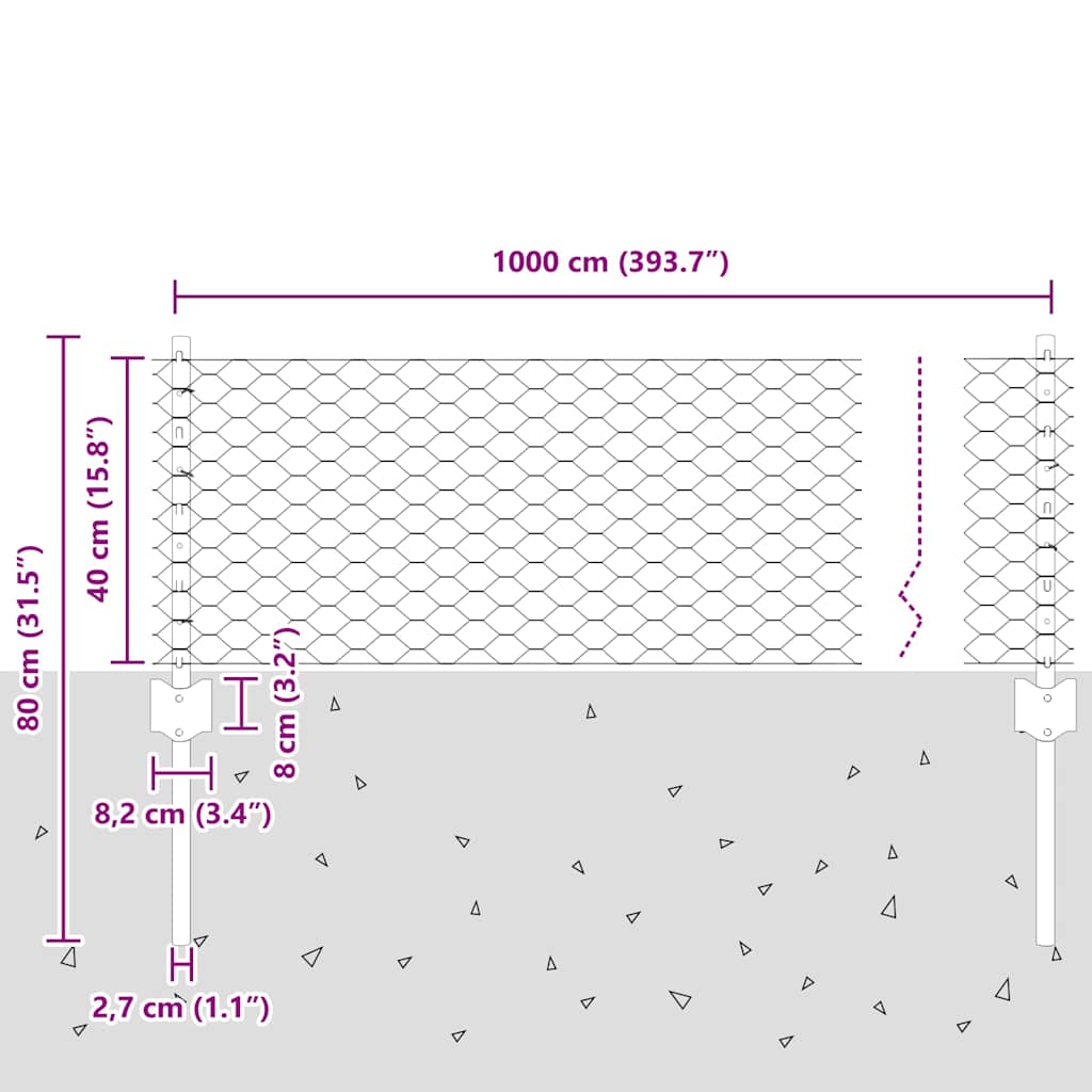 vidaXL Εξαγωνική Φράχτη με Στύλο 10 x 0,4 m PVC-Επικαλυμμένο Ατσάλι