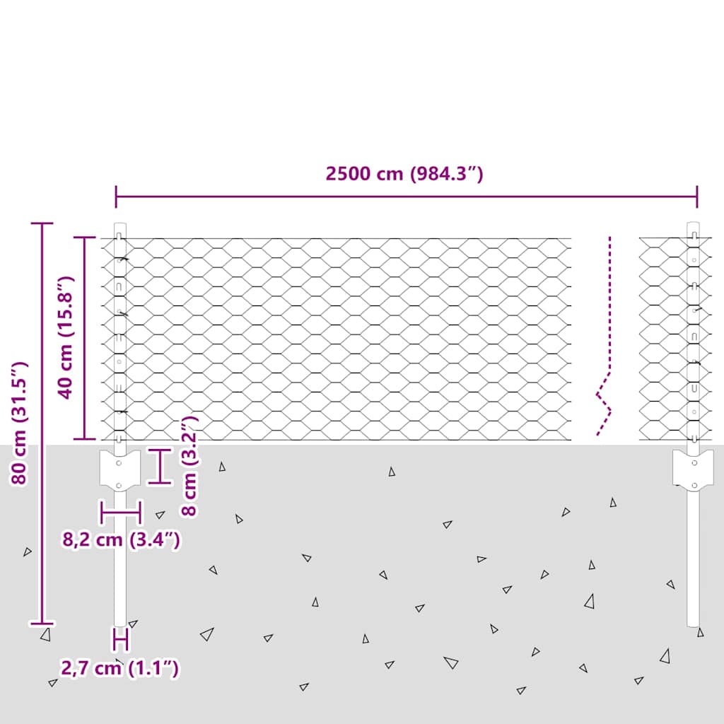 vidaXL Φράχτης με Στήλες. Γκρι 0.4 x 25 μ Ατσάλι