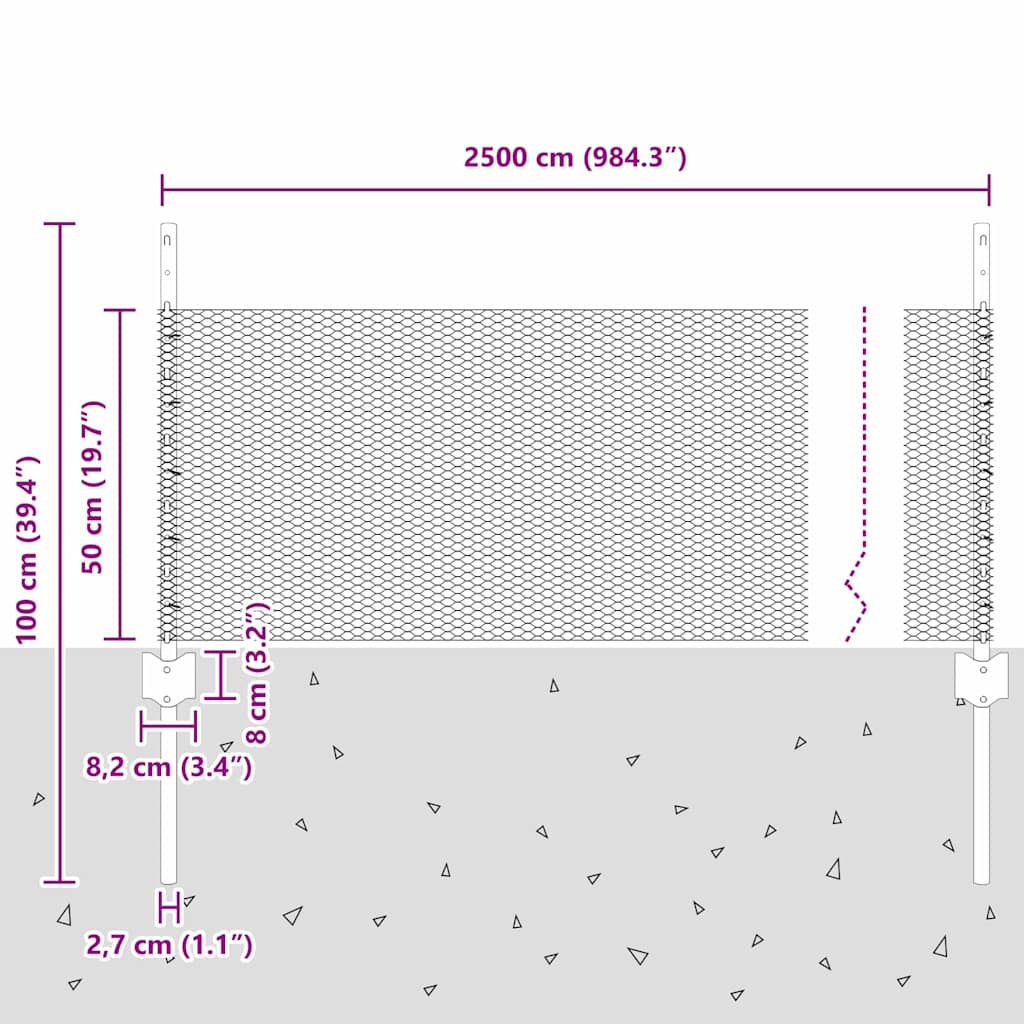 vidaXL σετ φράχτη Σετ 2 τεμ Γκρι Πλέγμα από Ατσάλι 25 x 0.5 μ φράχτης