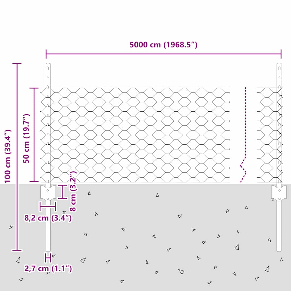 vidaXL Εξαγωνική Φράχτη με Στύλο 50 x 0,5 μ PVC-Επικαλυμμένο Ατσάλι