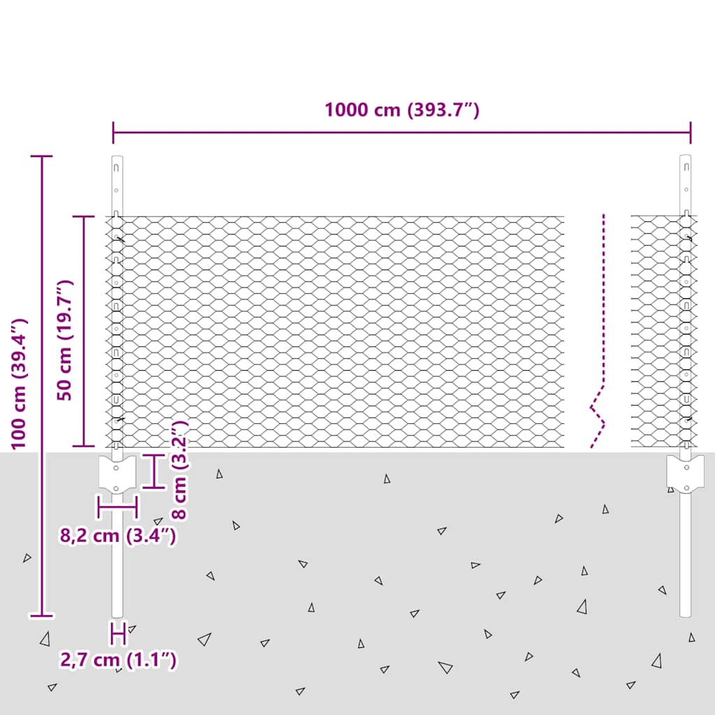 vidaXL Φράχτης με Στήλες. Ασημί 0.5 x 10 μ. Ατσάλι