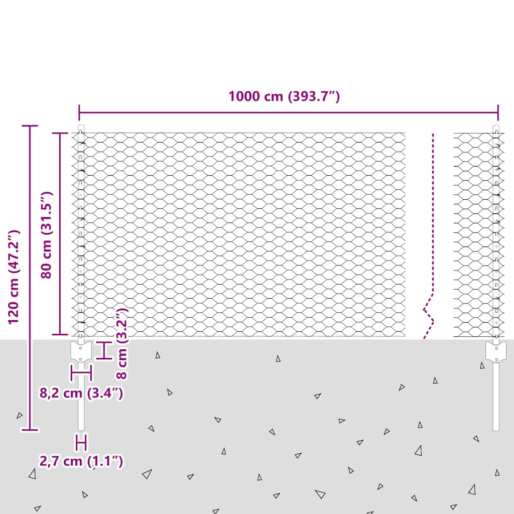 vidaXL Εξαγωνική Φράχτη με Στύλο 10 x 0,8 μ Γαλβανισμένος Χάλυβας