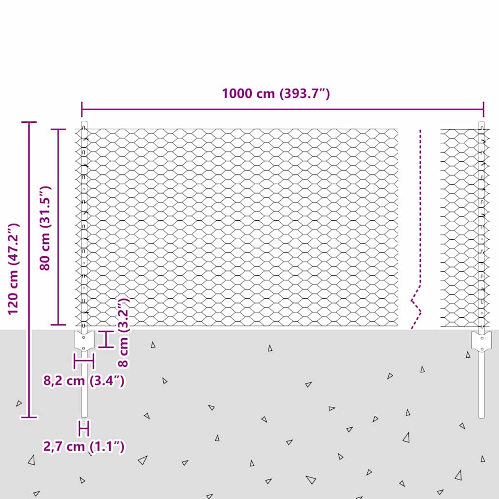 vidaXL Εξαγωνική Φράχτη με Στύλο 10 x 0,8 μ Γαλβανισμένος Χάλυβας