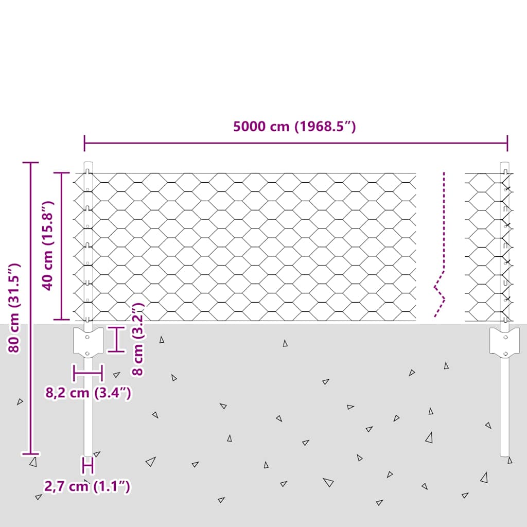 vidaXL Εξαγωνική Φράχτη με Στύλο 50 x 0,4 μ Γαλβανισμένος Χάλυβας