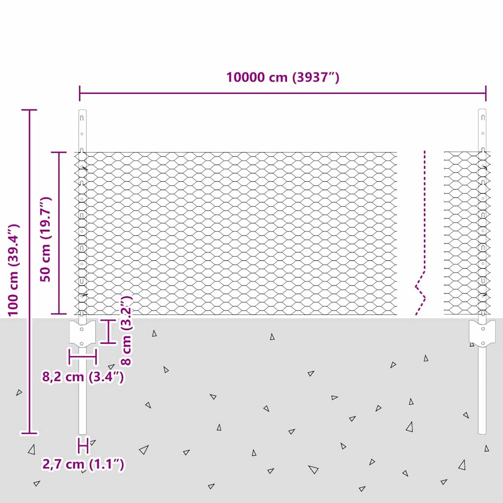 vidaXL Φράχτης με Στήλες. Ασημί 0.5 x 100 μ Ατσάλι