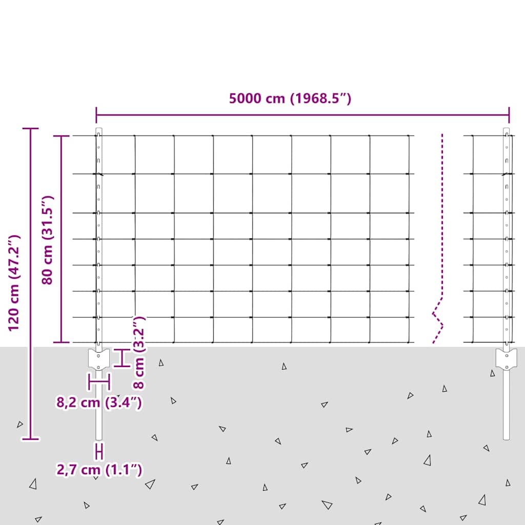 vidaXL Φράχτης με Στήλες. Ασημί 0.8 x 50 μ Ατσάλι
