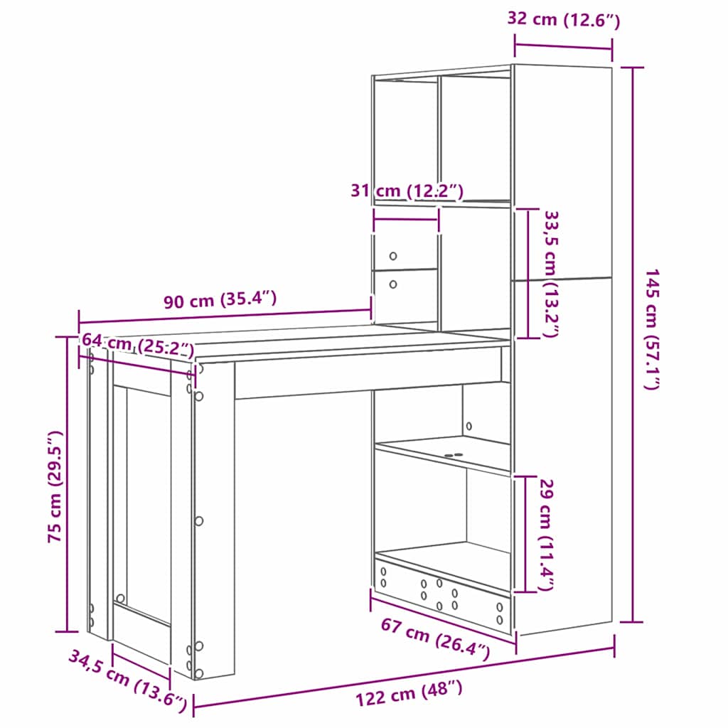 vidaXL Γραφείο με ράφι Λευκό 122 x 67 x 145 εκ. Επεξεργασμένο ξύλο