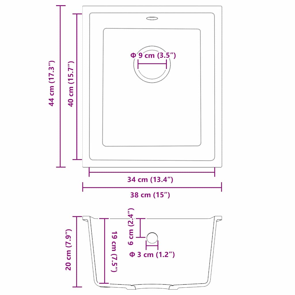 vidaXL Σιντρινο κουζίνας Μπεζ 38 x 44 x 20 εκ. Γρανίτης