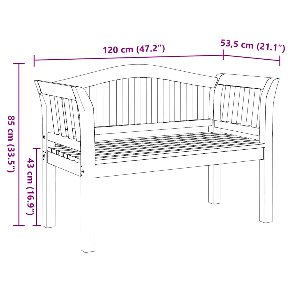 vidaXL παγκάκι Καφέ 120 x 53,5 x 85 εκ Μασίφ ξύλο teak