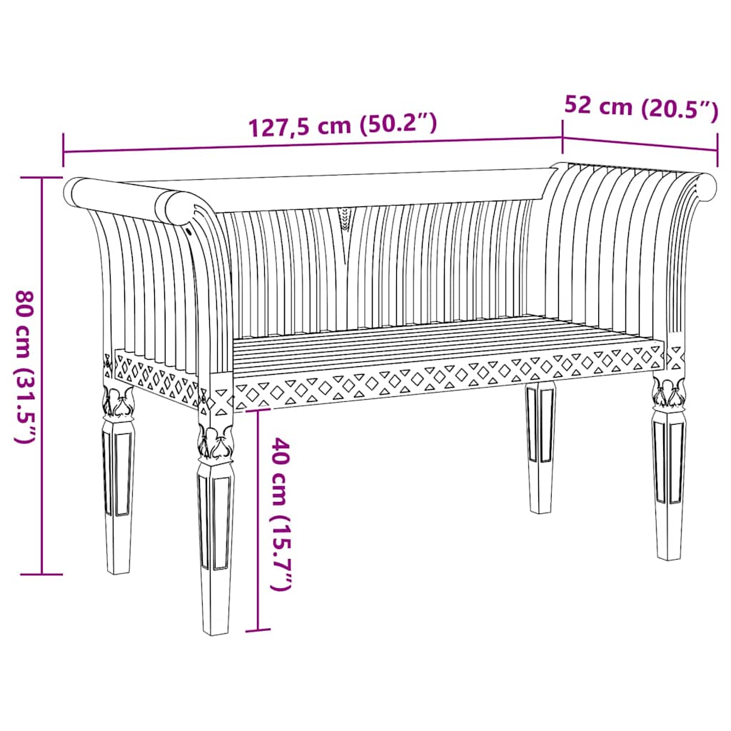 vidaXL παγκάκι Καφέ 127,5 x 52 x 80 εκ Μασίφ ξύλο teak