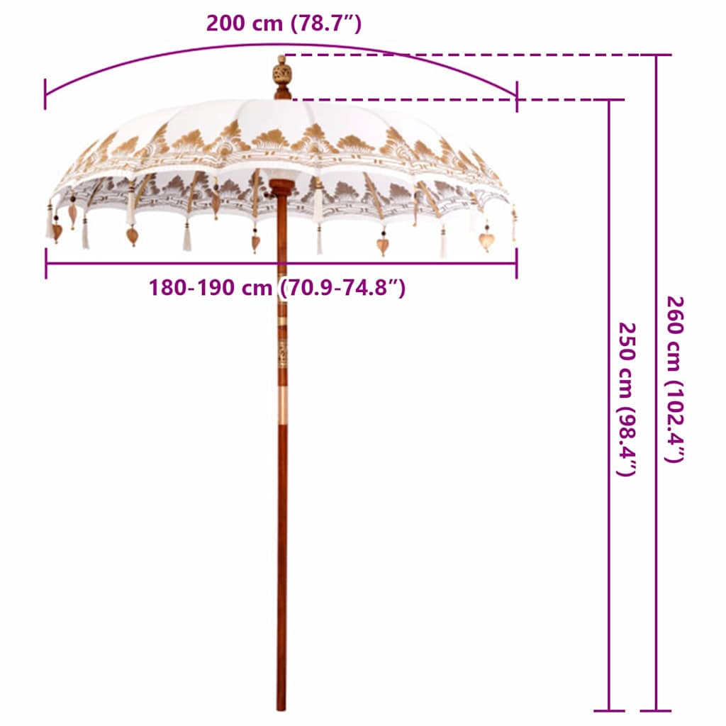 vidaXL Μπαλινέζικη Ομπρέλα Κρεμ 185 x 185 x 260 εκ Βαμβάκι