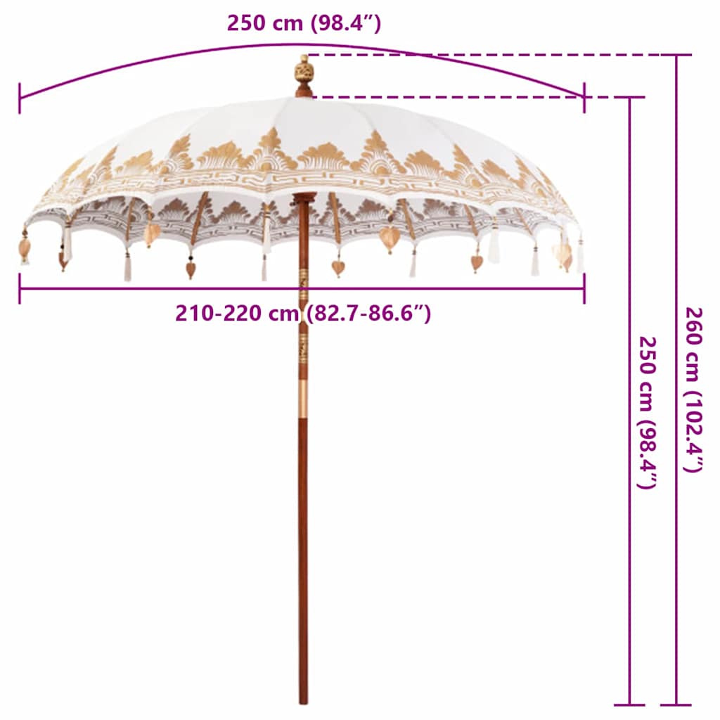vidaXL Μπαλινέζικη Ομπρέλα Κρεμ 215 x 215 x 260 εκ. Βαμβάκι