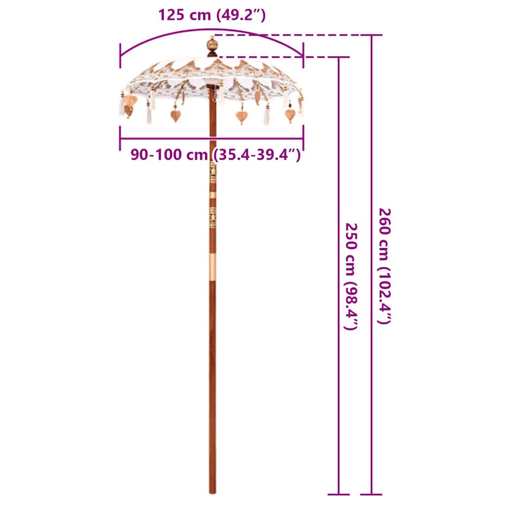 vidaXL Μπαλινέζικη Ομπρέλα 125 x 125 x 260 εκ Βαμβάκι Γύρος Κρεμ
