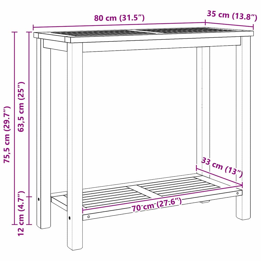 vidaXL Τραπέζι κονσόλας Καφέ 85 x 35 x 75 εκ Στερεό Ξύλο Τίκ
