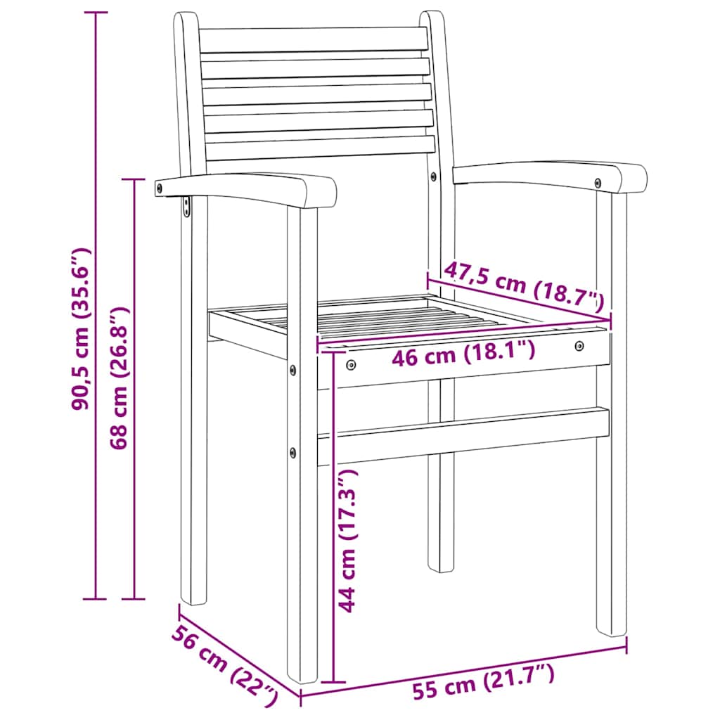 vidaXL Καρέκλα 4 pcs Καφέ 56 x 55 x 90.5 εκ Στερεό Ξύλο Τίκ