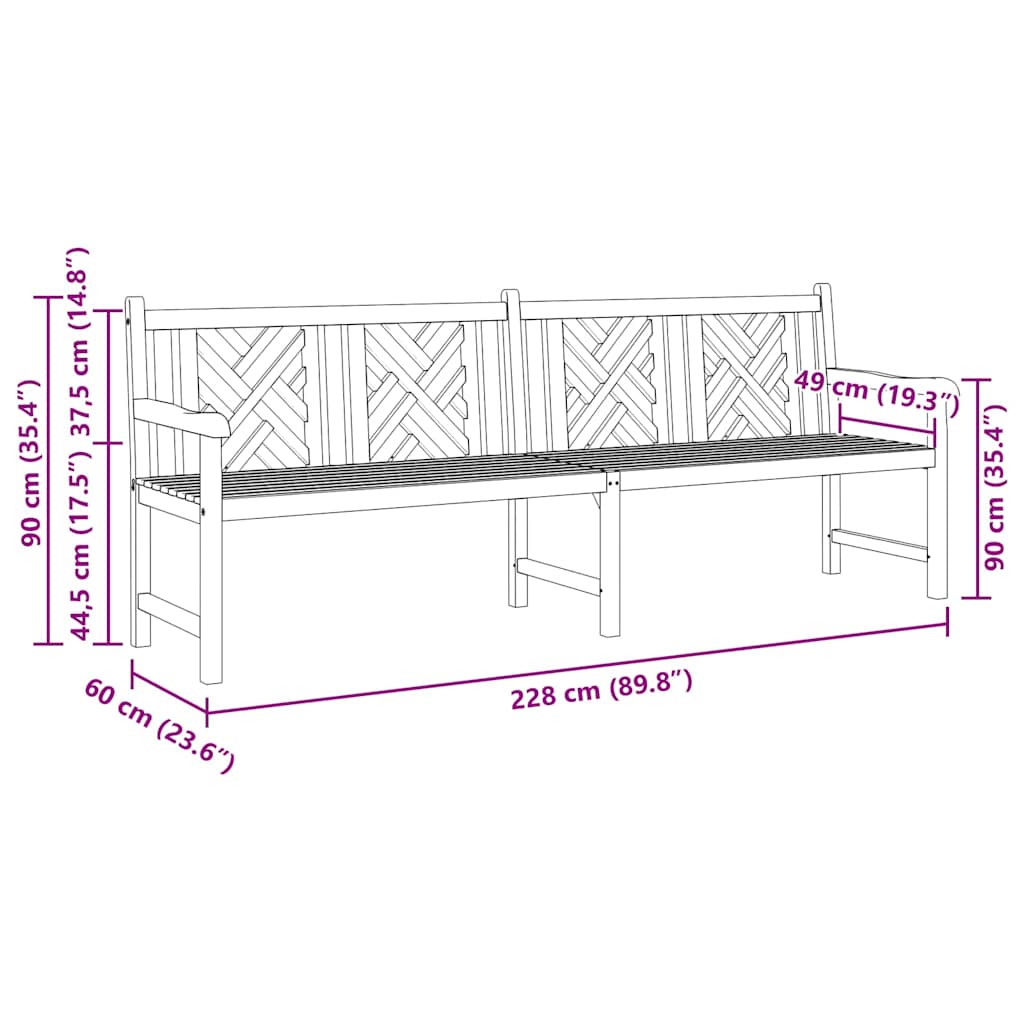 vidaXL Παγκάκι κήπου Καφέ 228 x 60 x 90 εκ Μασίφ ξύλο teak