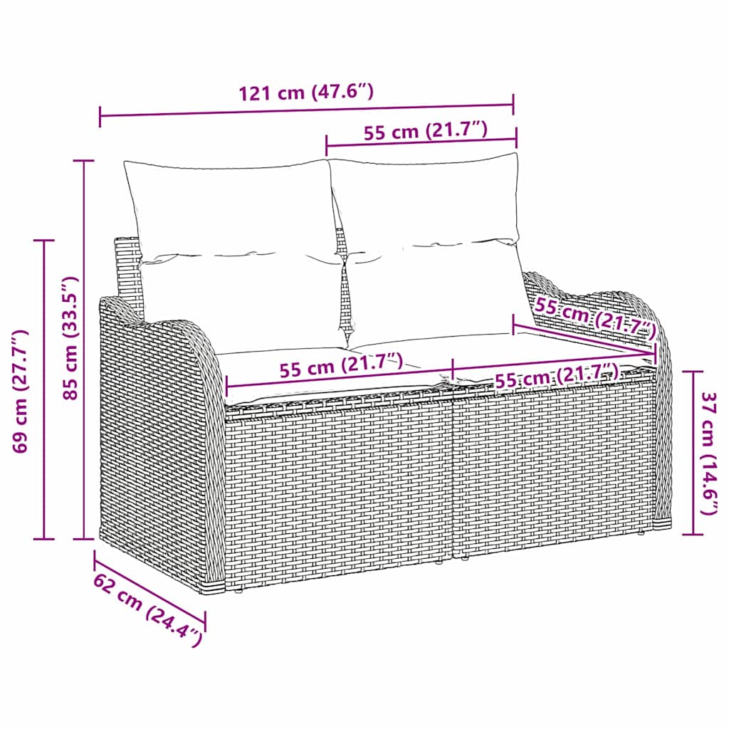 vidaXL Καναπές Κήπου με μαξιλάρι Μαύρο 121 x 62 x 69εκ συνθετικό ρατάν