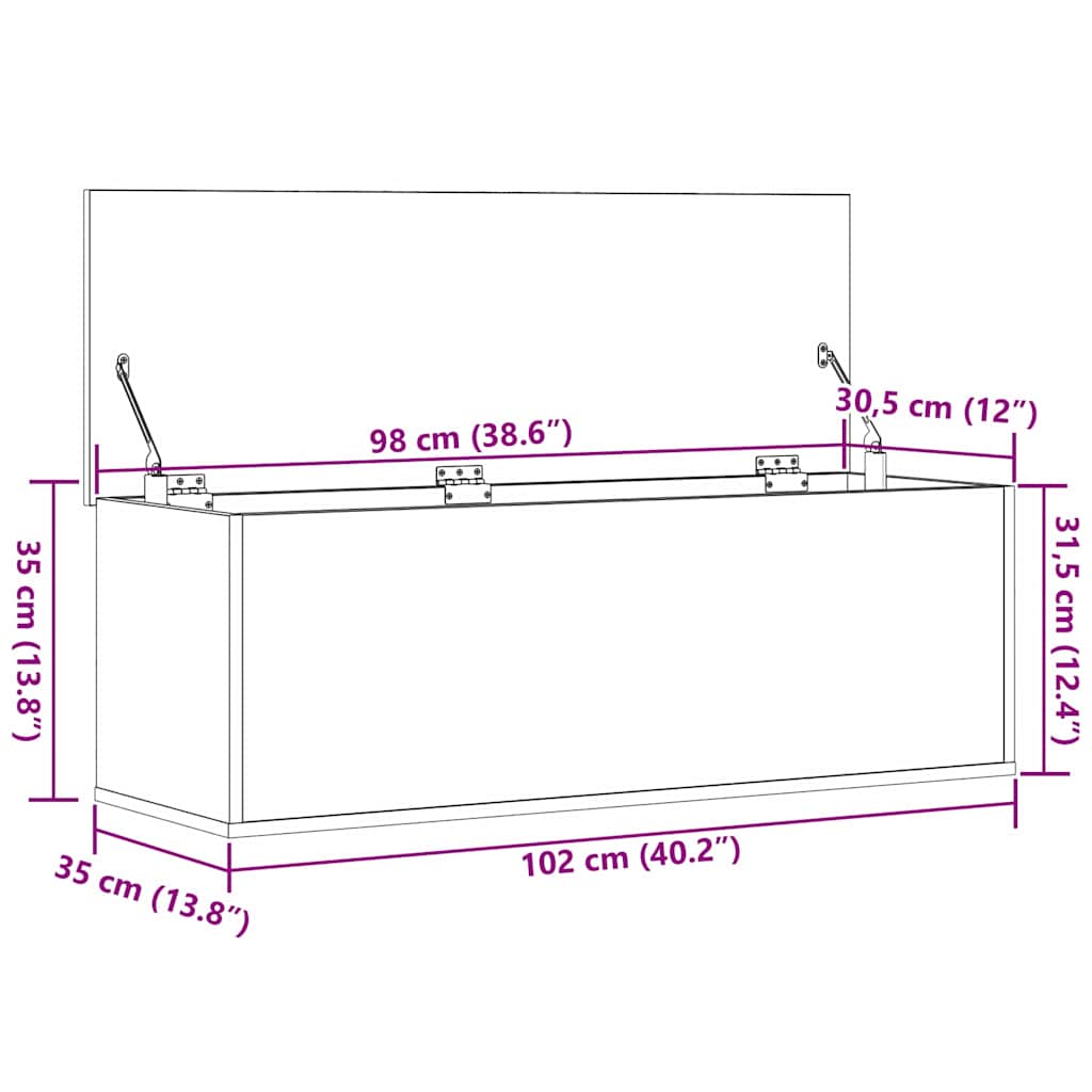 vidaXL Κουτί αποθήκευσης με αποθήκευση artisan δρυς 102 x 35 x 35 cm