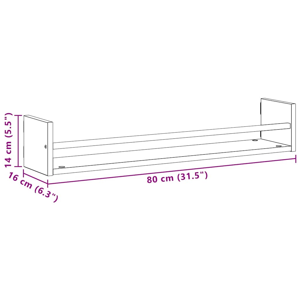 vidaXL Ράφι Τοίχου Επιτοίχιο 2 pcs Παλιό ξύλο 80 x 16 x 14 cm