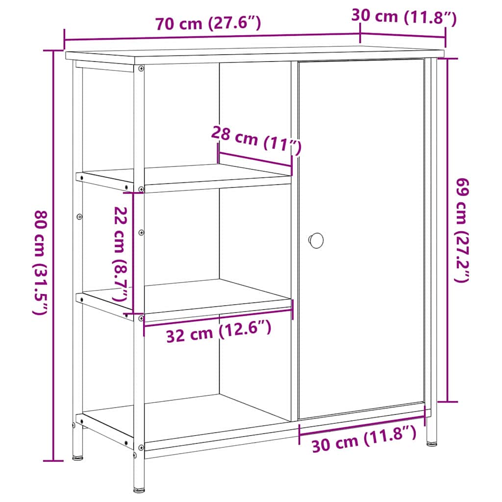 vidaXL Πλαϊνό γραφείο Μαύρη Οξυά 70 x 30 x 80 εκ.