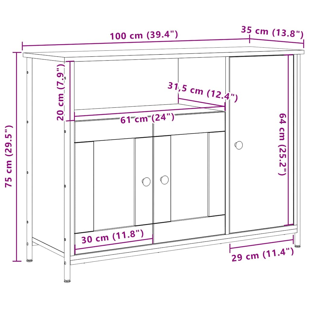 vidaXL Πλαϊνό γραφείο Artisan Oak 100 x 35 x 75 εκ.