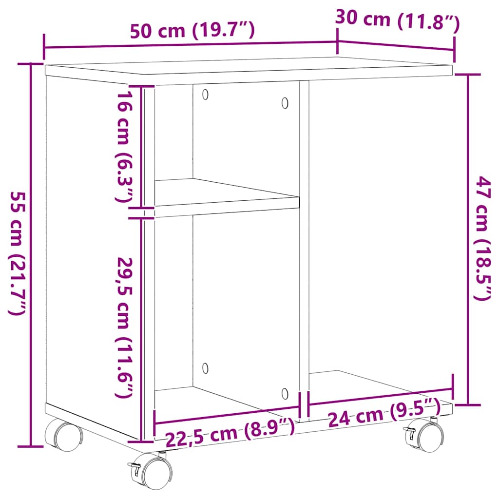 vidaXL Κοντρόλ Τραπέζι Μαύρη δρυς 50 x 30 x 55 εκ. Επεξεργασμένο ξύλο