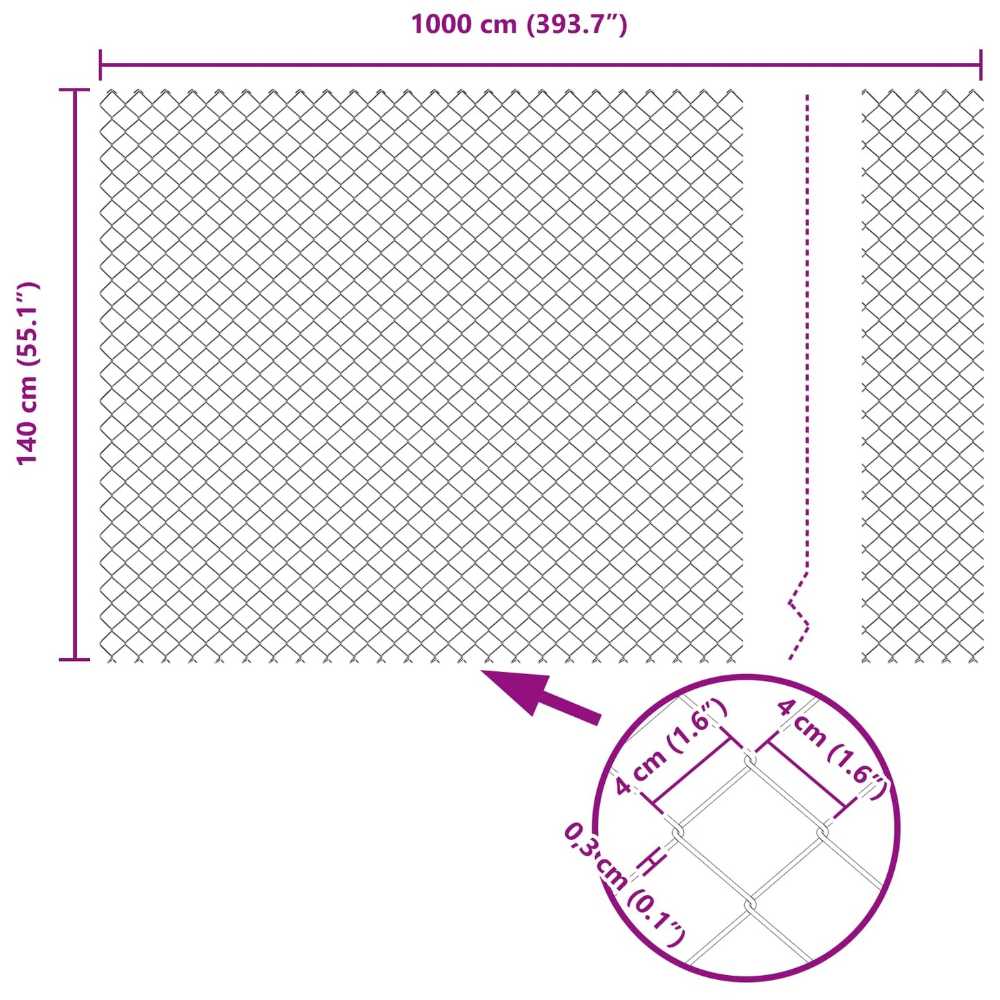 vidaXL Φράχτης αλυσίδας 10 x 1,4 μ Ατσάλι Πράσινο