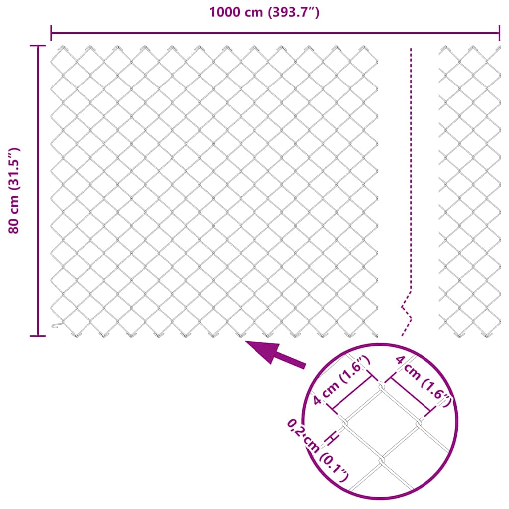 vidaXL Φράκτης αλυσίδας 0.8x10 μ Γαλβανισμένο ατσάλι
