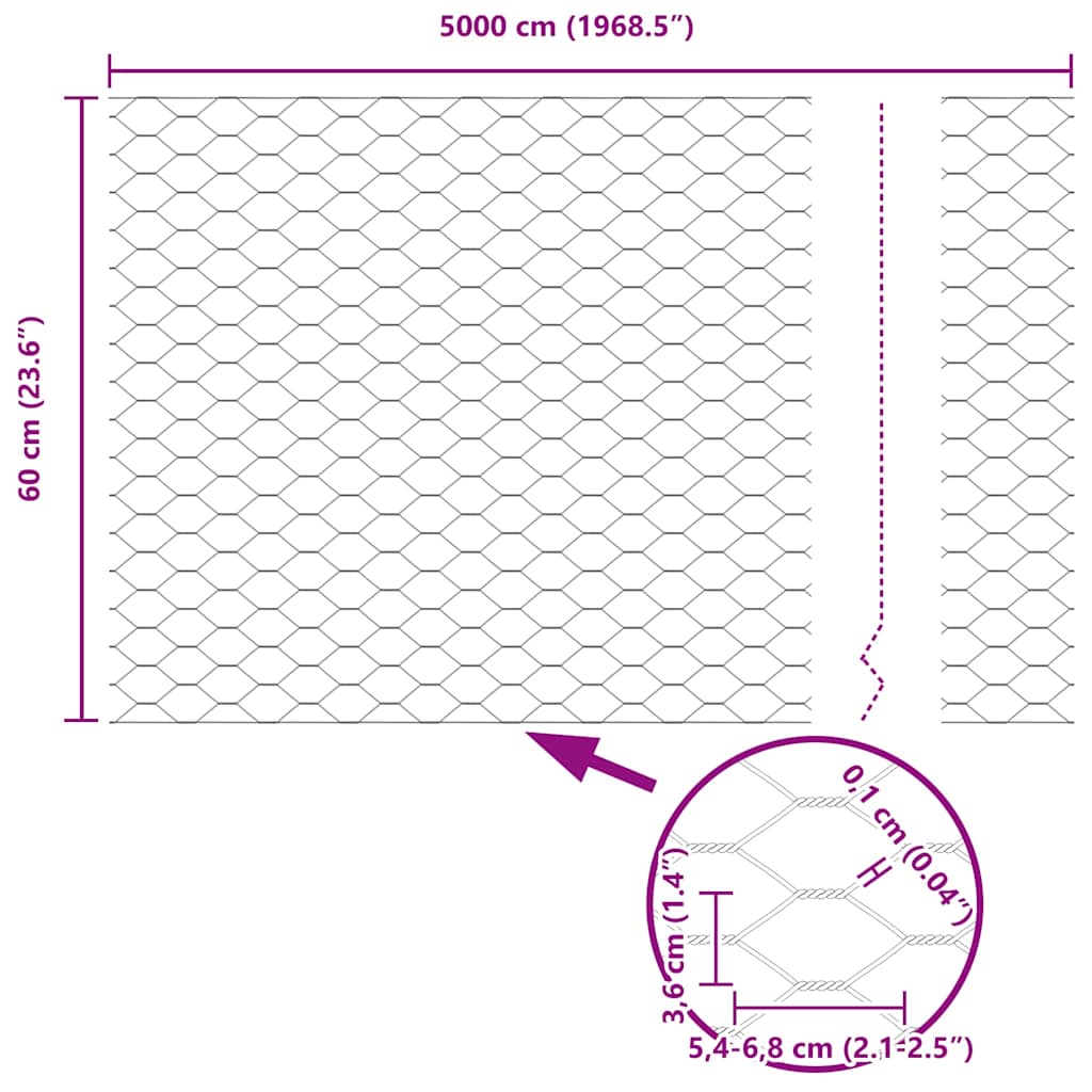 vidaXL Φράχτης Εξαγώνου Γκρι 0,6 x 50 μ. PVC